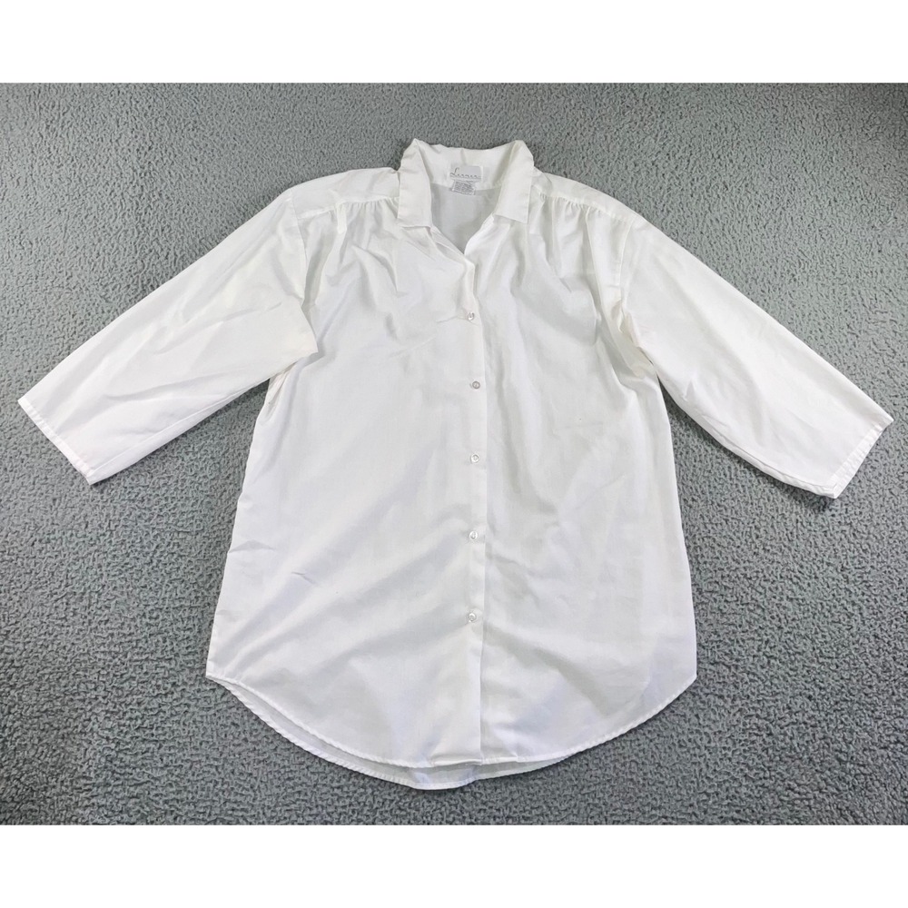 Lerner Button Front Shirt Women‎ L White 3/4 Sleeve Cotton Blend Vintage 90s